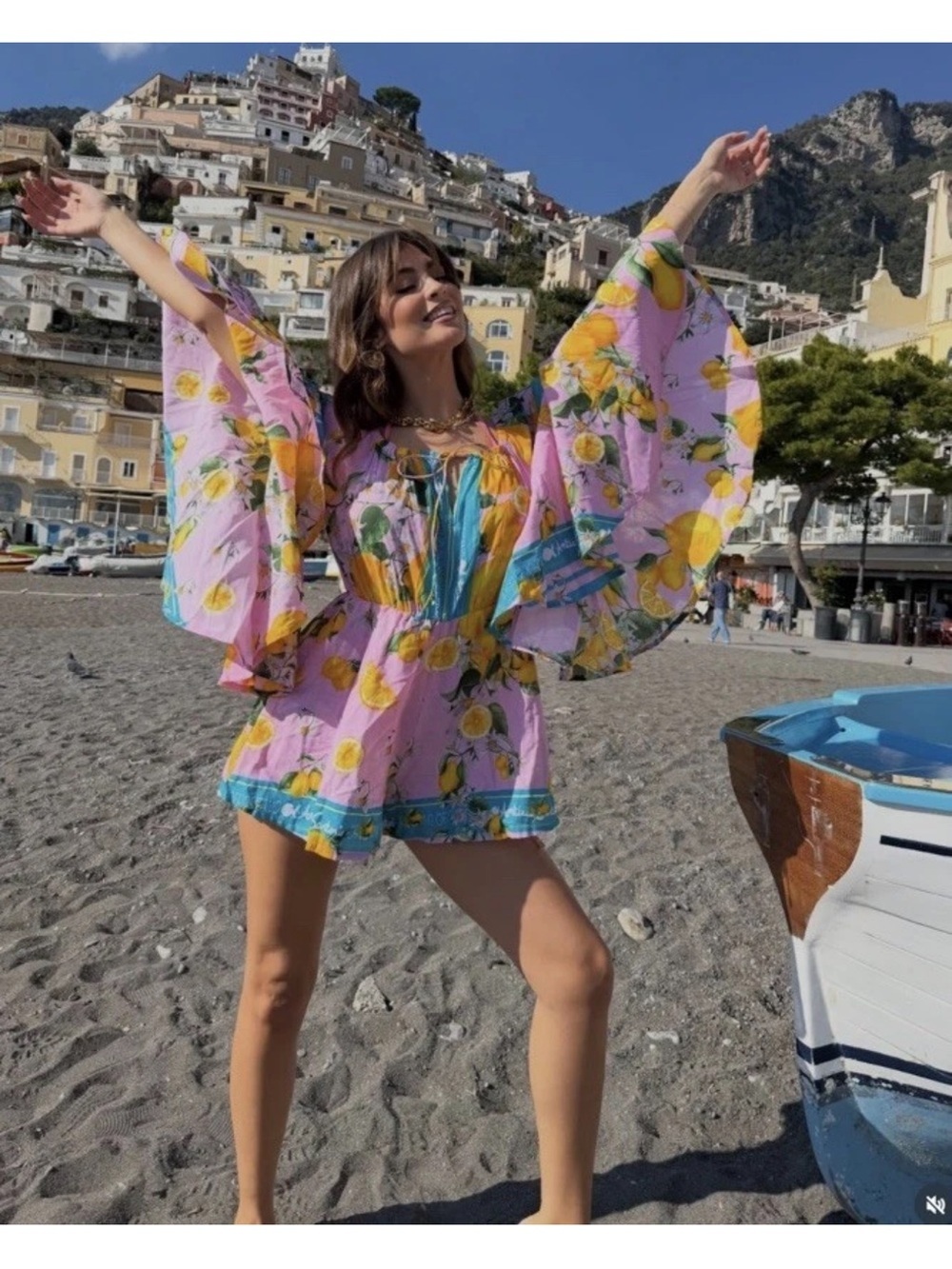 Antica Sartoria 2026 Off-Shoulder Lemon 🍋 Pink Floral Romper O/S